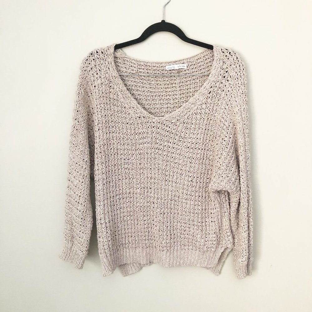 YOUNG  FABULOUS & BROKE V-Neck Open Knit Women's Sweater